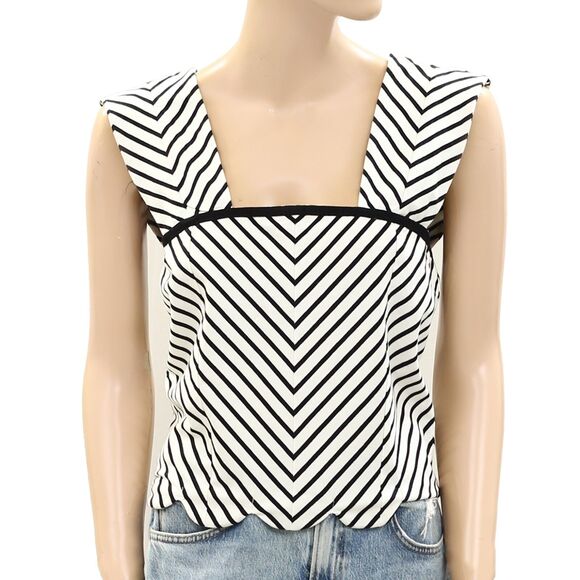 Anthropologie Maeve Square-Neck Cropped Tee Blouse Top Striped Print XXS 280112 - Picture 8 of 10